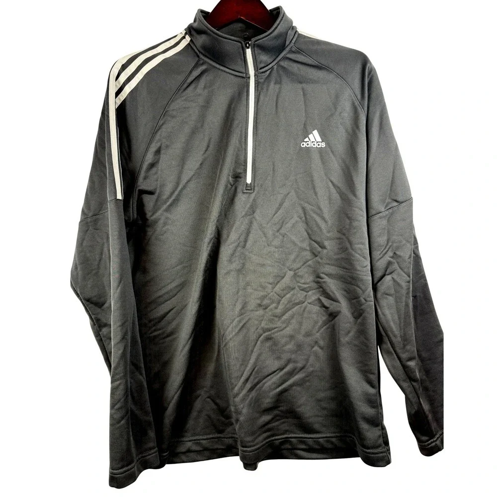 Adidas‎ Golf Mens 1/4 Zip Pullover Long Sleeve Gray Size L Polyester